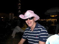 Blake in a pink hat